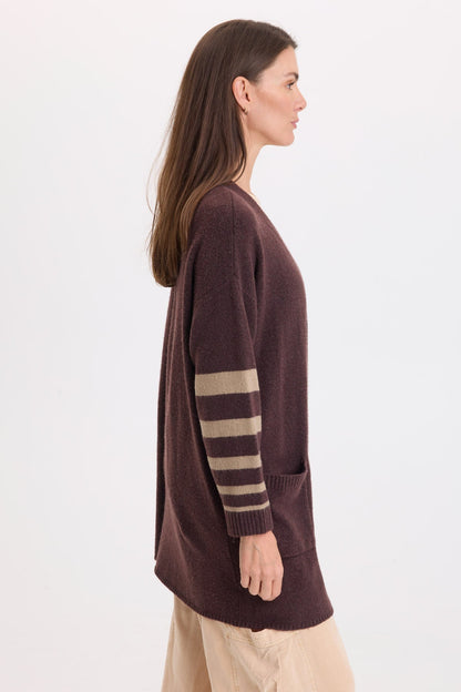 Wearables Ayla Racer Stripe Sleeve Long Line Sweater-Knit Cardigan Illusionist - XCVI