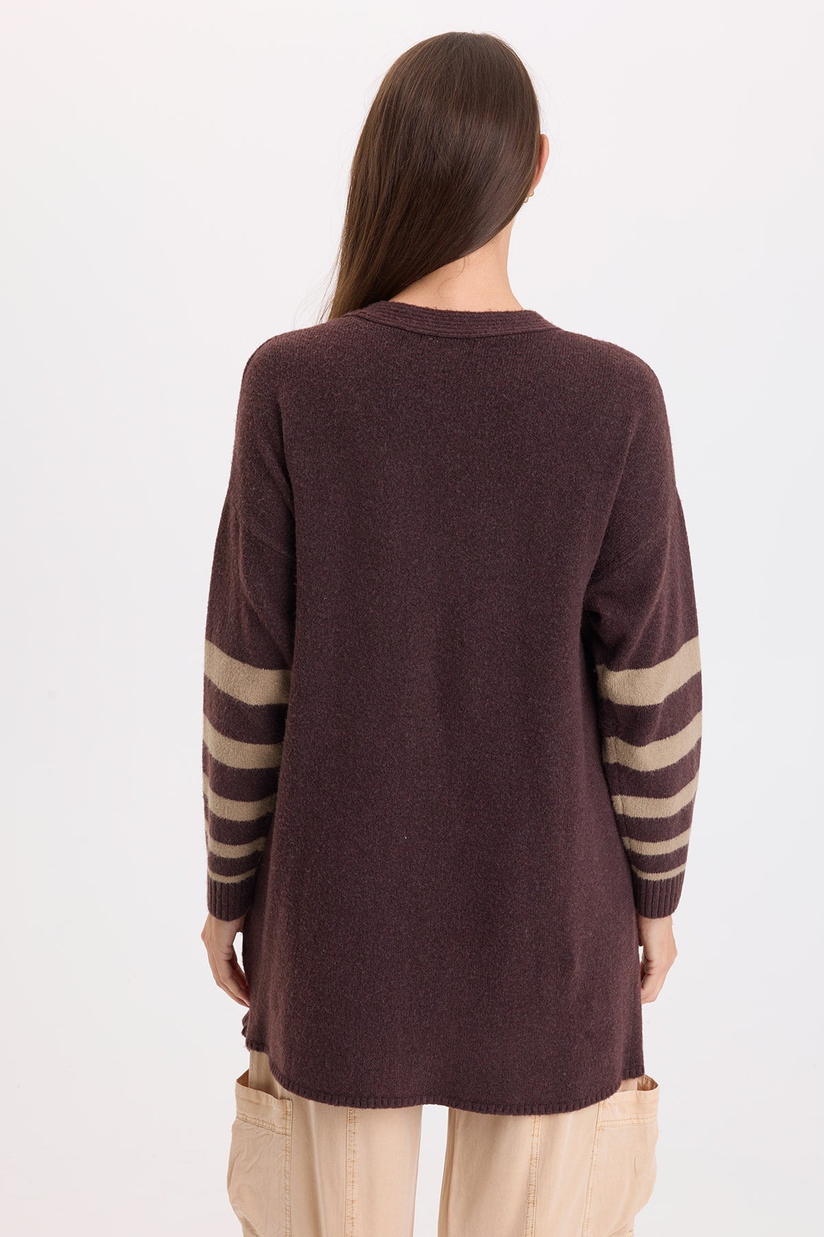 Wearables Ayla Racer Stripe Sleeve Long Line Sweater-Knit Cardigan Illusionist - XCVI