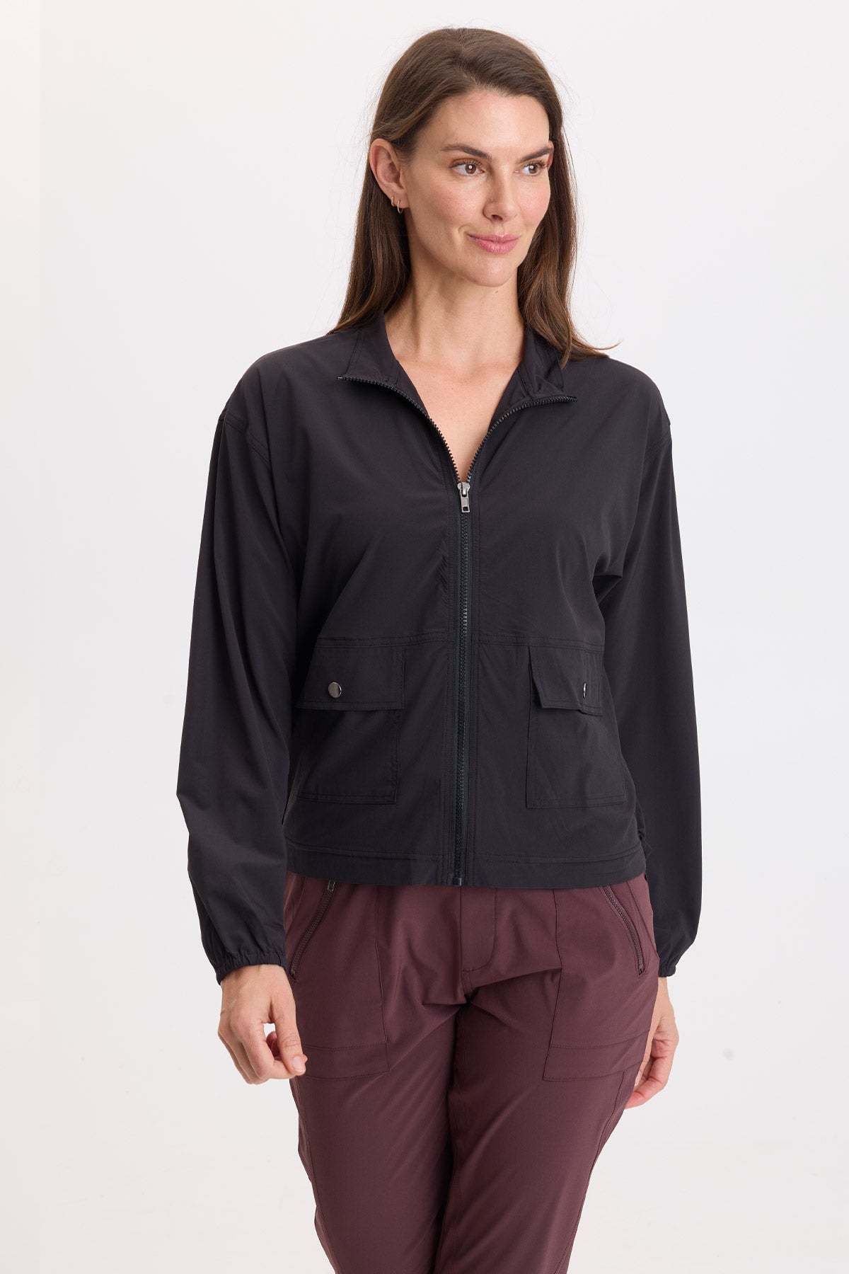 Wearables Wiley 4-Way Stretch Bomber Hem Zip Up Jacket Black - XCVI