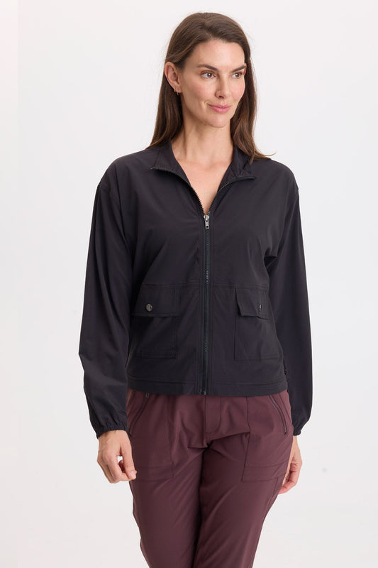 Wearables Wiley 4-Way Stretch Bomber Hem Zip Up Jacket Black - XCVI
