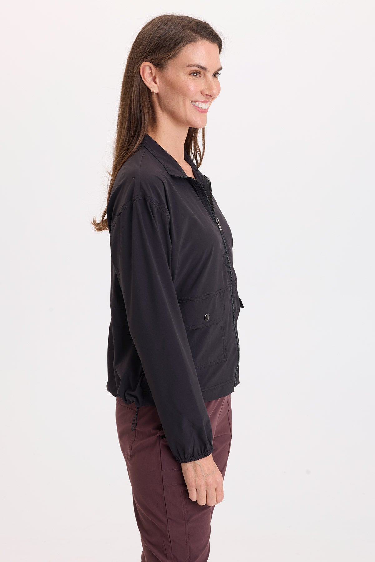 Wearables Wiley 4-Way Stretch Bomber Hem Zip Up Jacket Black - XCVI