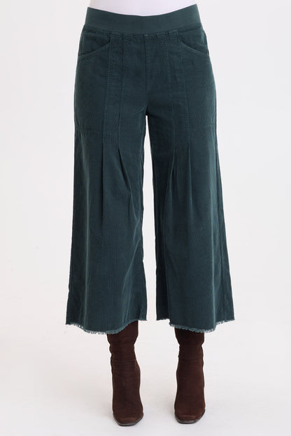 Wearables Leine Cotton Corduroy Pleated Leg Pull-On Crop Pant Vining Ivy Pigment - XCVI
