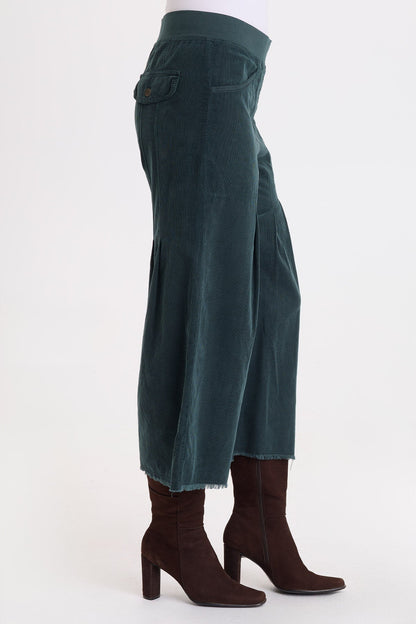 Wearables Leine Cotton Corduroy Pleated Leg Pull-On Crop Pant Vining Ivy Pigment - XCVI