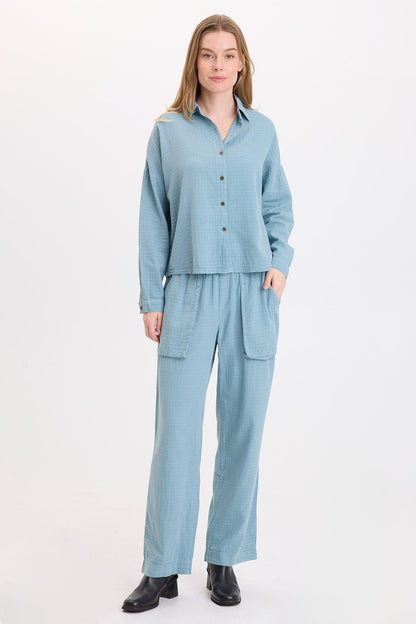 Wearables Robbie Basket-Weave Textured Relaxed Pant Thunderclap Pigment - XCVI