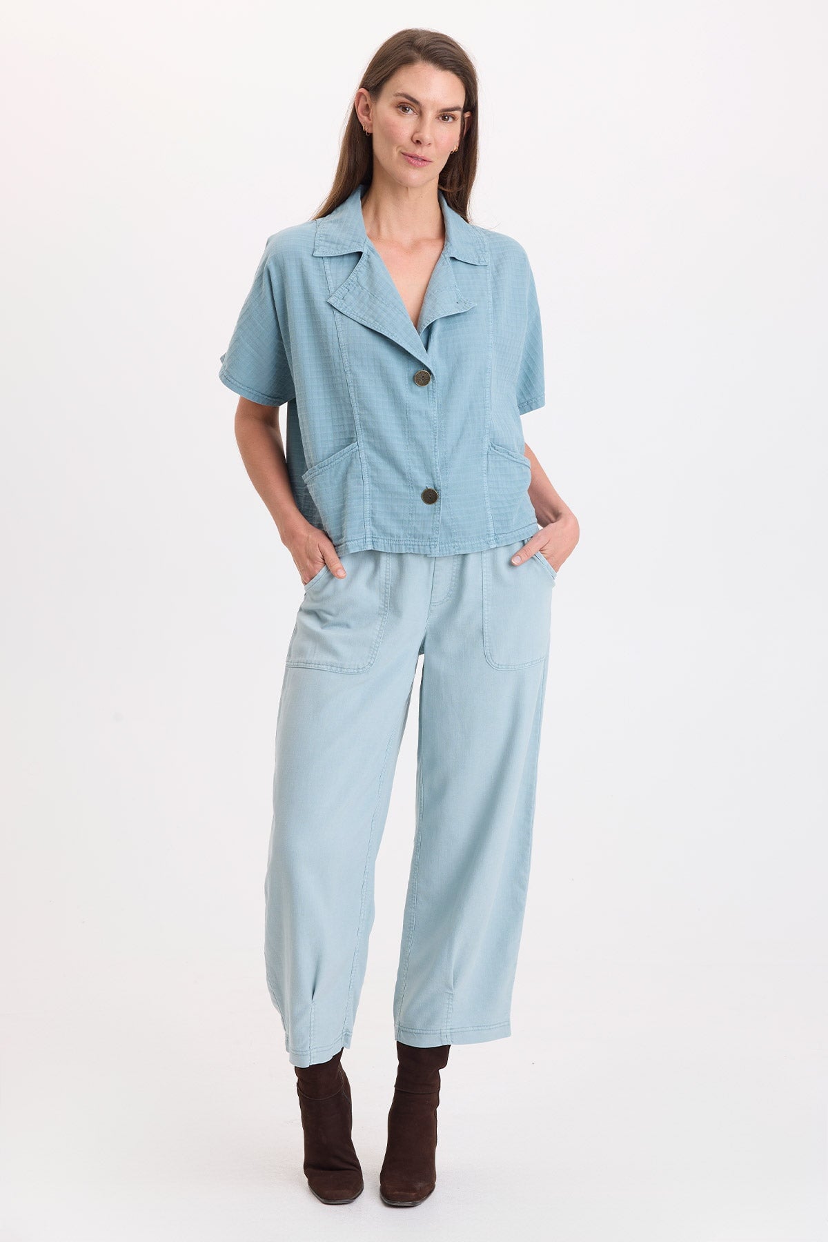 Wearables Festus Twill Tapered Pleated Hem Pull-On Crop Thunderclap Pigment - XCVI