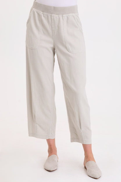 Wearables Festus Twill Tapered Pleated Hem Pull-On Crop Whitecap Pigment - XCVI