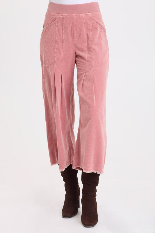 Wearables Leine Cotton Corduroy Pleated Leg Pull-On Crop Pant Dusty Rose Pigment - XCVI