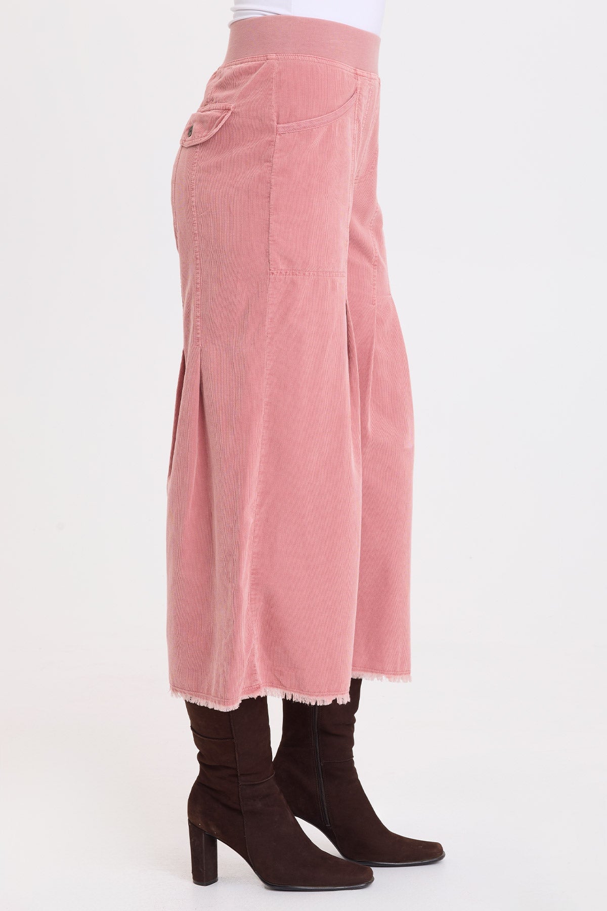 Wearables Leine Cotton Corduroy Pleated Leg Pull-On Crop Pant Dusty Rose Pigment - XCVI