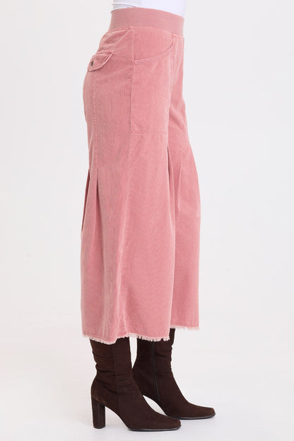 Wearables Leine Cotton Corduroy Pleated Leg Pull-On Crop Pant Dusty Rose Pigment - XCVI