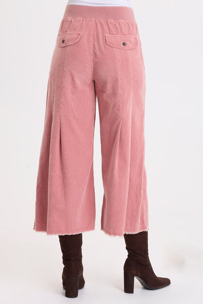 Wearables Leine Cotton Corduroy Pleated Leg Pull-On Crop Pant Dusty Rose Pigment - XCVI