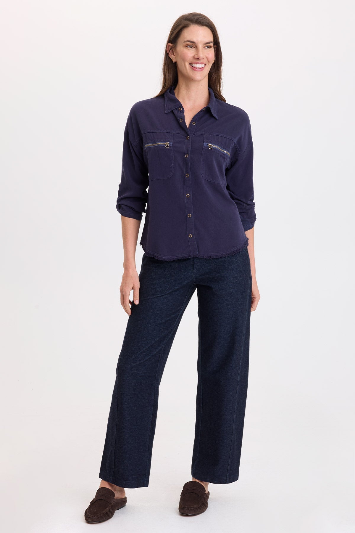 Wearables Damon Subtle Barrel Leg Indigo Twill Pull-On Pant Stygian Wash - XCVI