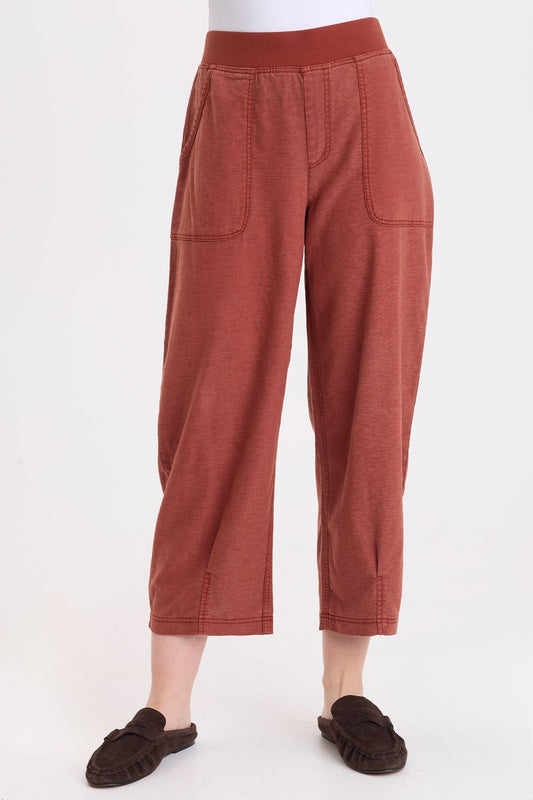Wearables Festus Twill Tapered Pleated Hem Pull-On Crop Mahogany Pigment - XCVI