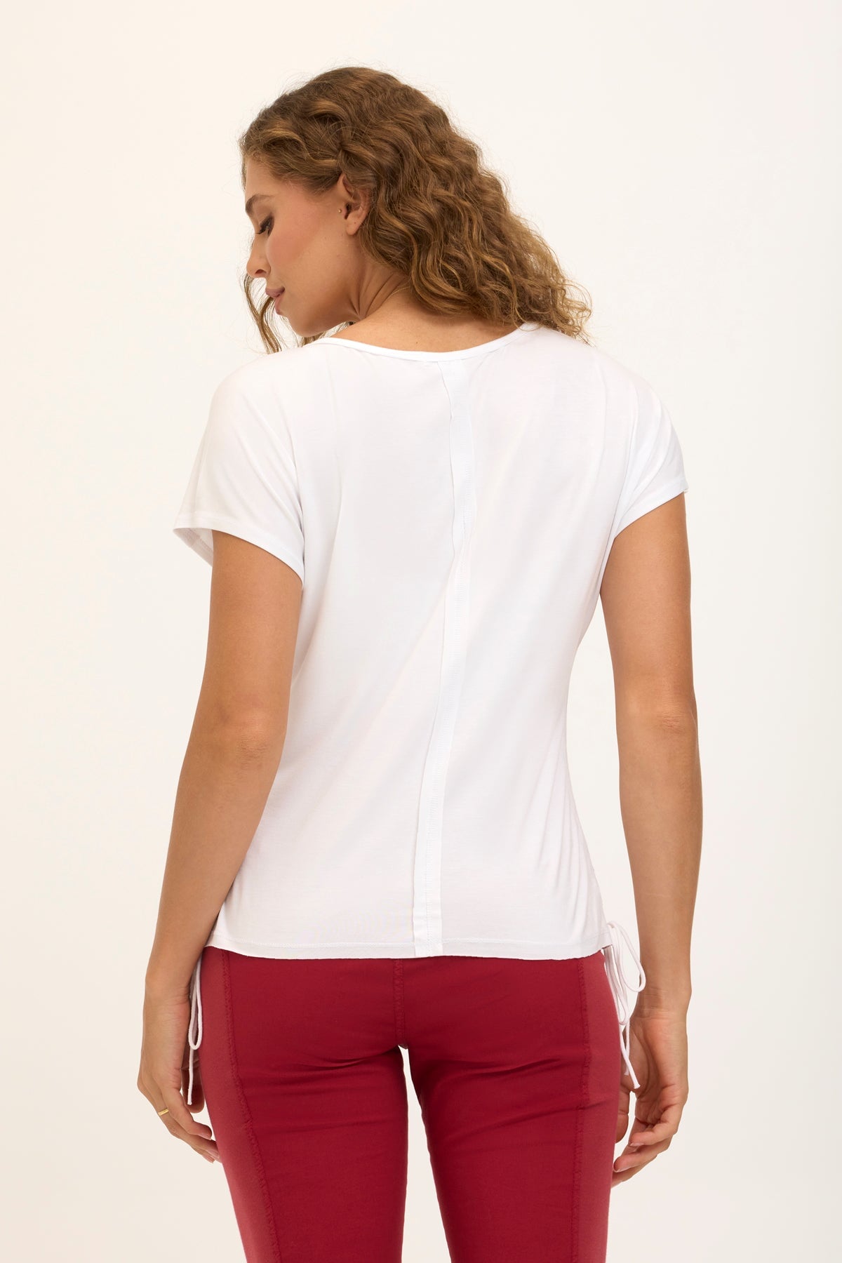 Wearables Core Diggory Soft Jersey Cinchable Side Cord V-Neck Tee White - XCVI