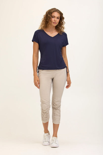 Wearables Core Diggory Soft Jersey Cinchable Side Cord V-Neck Tee Navy - XCVI