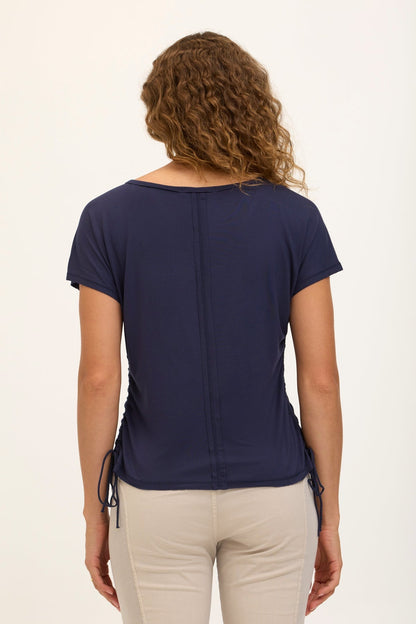 Wearables Core Diggory Soft Jersey Cinchable Side Cord V-Neck Tee Navy - XCVI