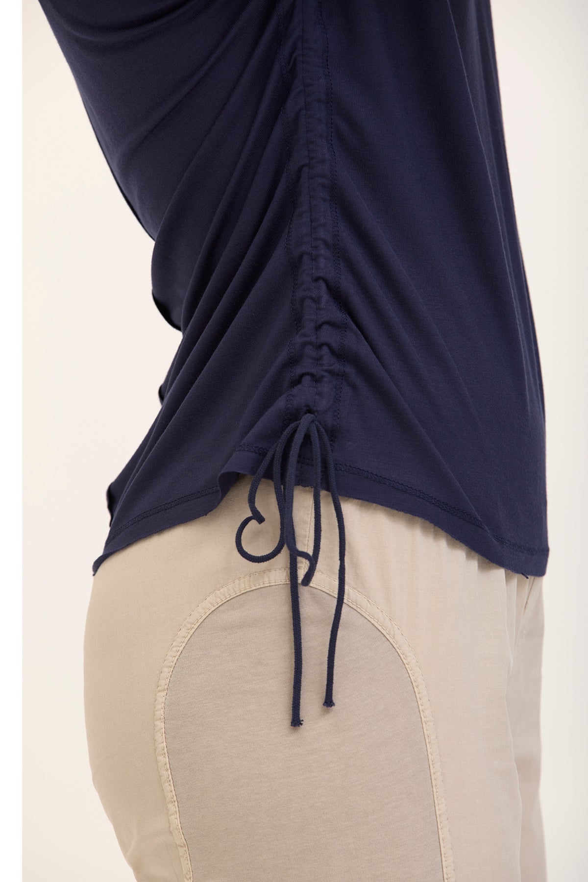 Wearables Core Diggory Soft Jersey Cinchable Side Cord V-Neck Tee Navy - XCVI