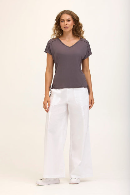 Wearables Core Diggory Soft Jersey Cinchable Side Cord V-Neck Tee Charcoal - XCVI