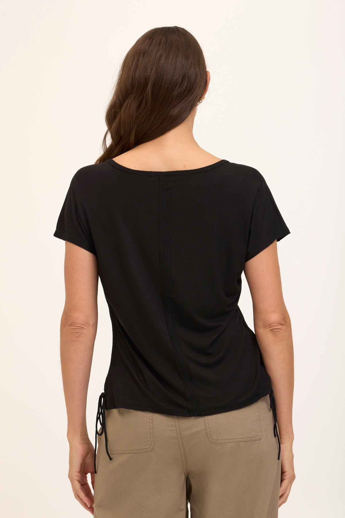 Wearables Core Diggory Soft Jersey Cinchable Side Cord V-Neck Tee Black - XCVI