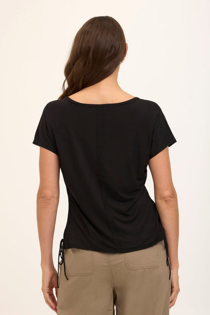 Wearables Core Diggory Soft Jersey Cinchable Side Cord V-Neck Tee Black - XCVI