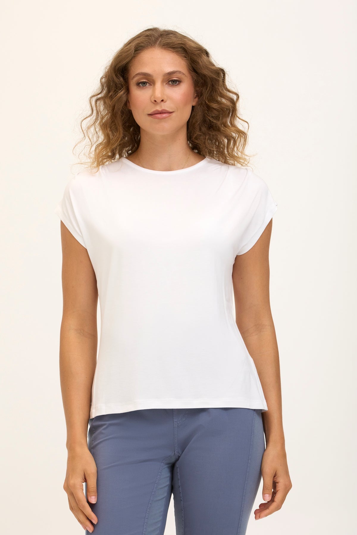 Wearables Core Arwen Soft Jersey Mock Neck Cap Sleeve Top White - XCVI