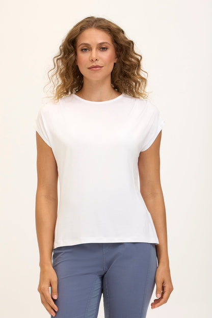 Wearables Core Arwen Soft Jersey Mock Neck Cap Sleeve Top White - XCVI