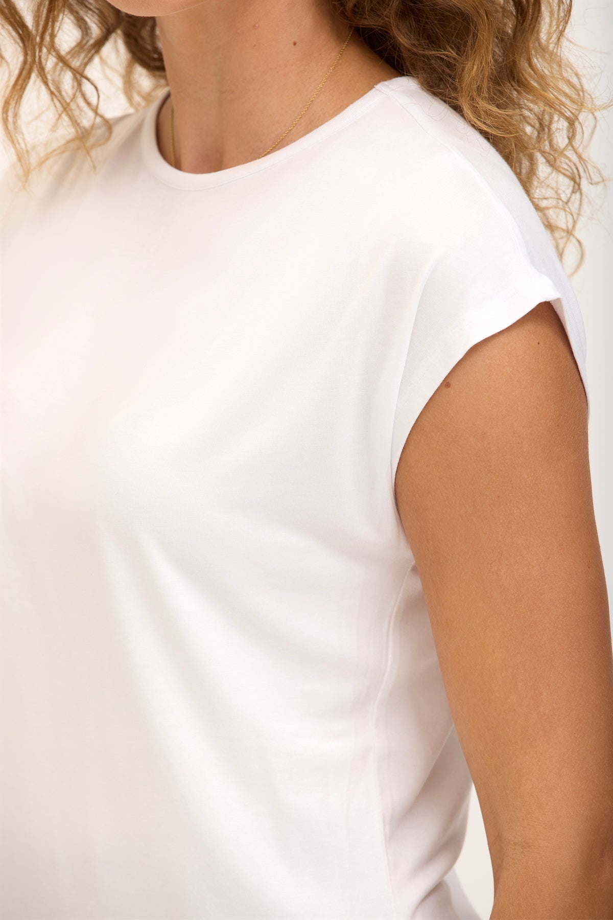 Wearables Core Arwen Soft Jersey Mock Neck Cap Sleeve Top White - XCVI