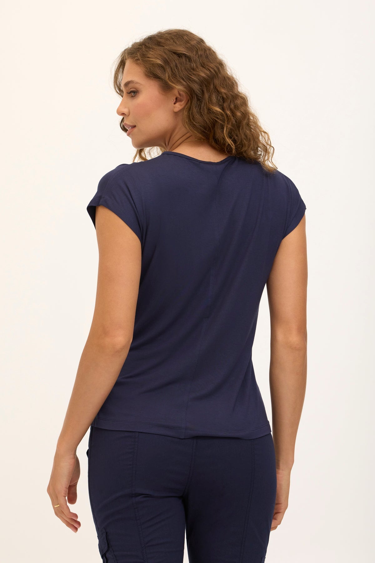 Wearables Core Arwen Soft Jersey Mock Neck Cap Sleeve Top Navy - XCVI