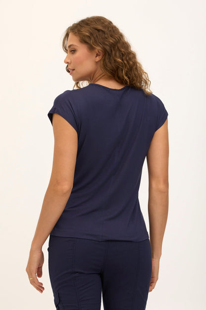 Wearables Core Arwen Soft Jersey Mock Neck Cap Sleeve Top Navy - XCVI