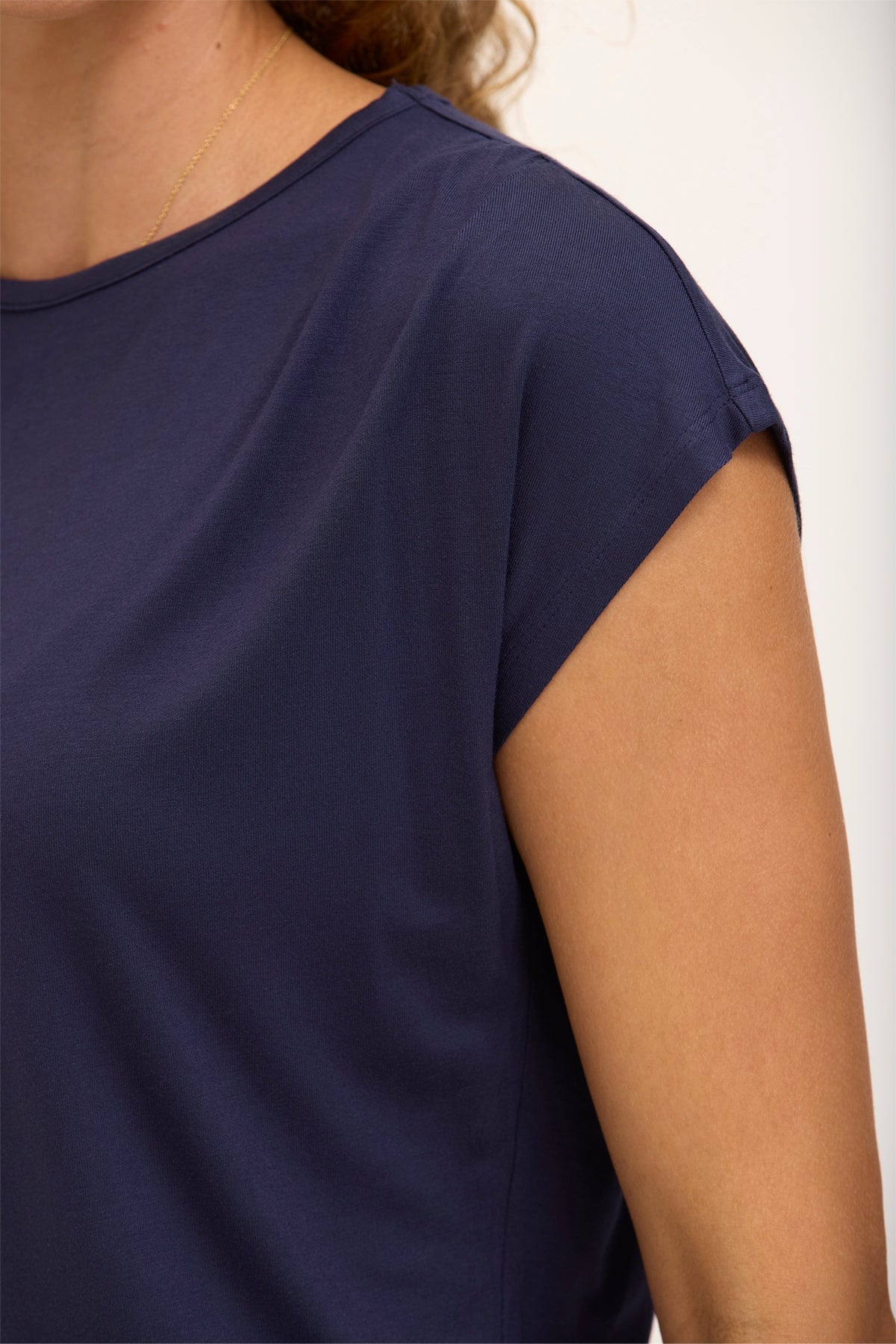 Wearables Core Arwen Soft Jersey Mock Neck Cap Sleeve Top Navy - XCVI