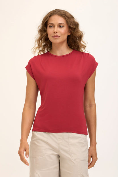 Wearables Core Arwen Soft Jersey Mock Neck Cap Sleeve Top Crimson - XCVI