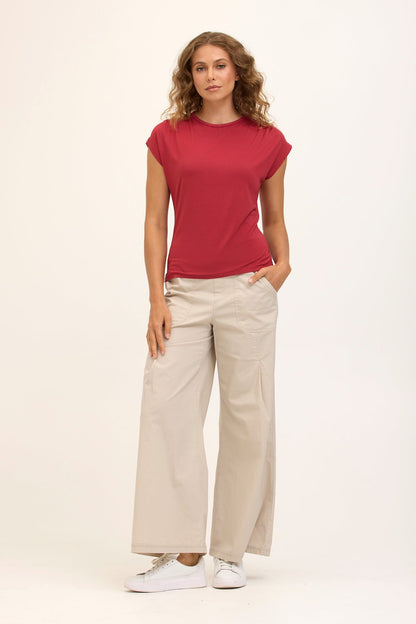 Wearables Core Arwen Soft Jersey Mock Neck Cap Sleeve Top Crimson - XCVI