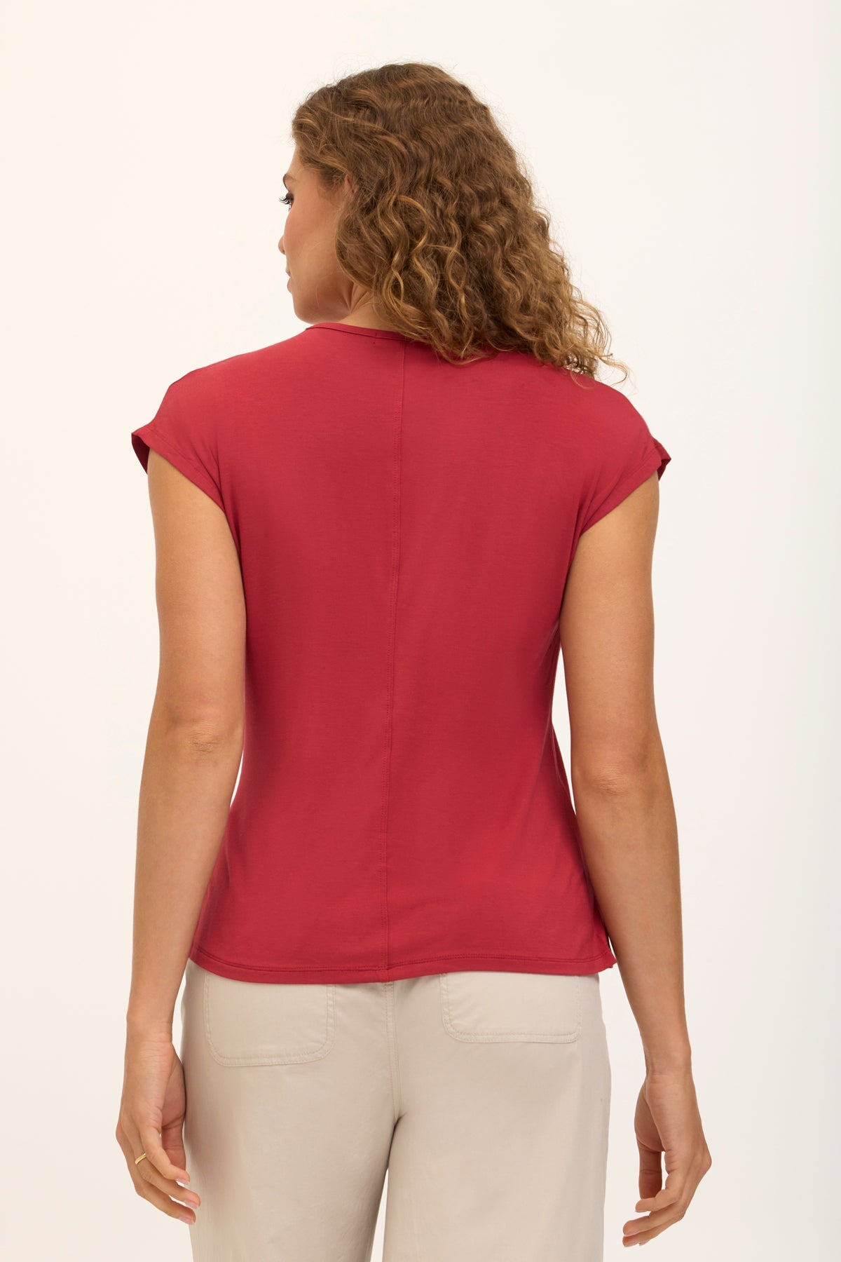 Wearables Core Arwen Soft Jersey Mock Neck Cap Sleeve Top Crimson - XCVI