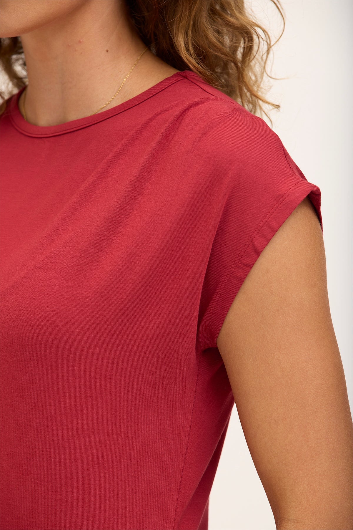Wearables Core Arwen Soft Jersey Mock Neck Cap Sleeve Top Crimson - XCVI
