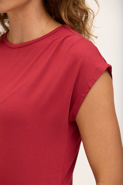Wearables Core Arwen Soft Jersey Mock Neck Cap Sleeve Top Crimson - XCVI