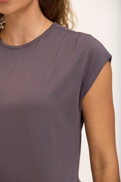 Wearables Core Arwen Soft Jersey Mock Neck Cap Sleeve Top Charcoal - XCVI