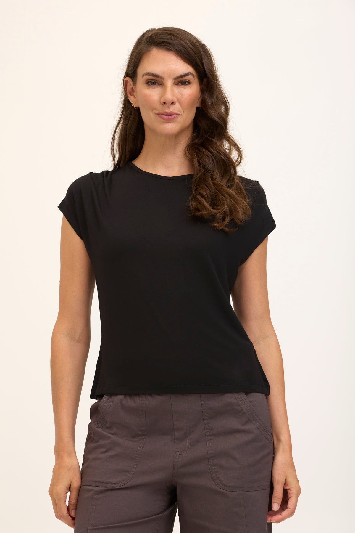 Wearables Core Arwen Soft Jersey Mock Neck Cap Sleeve Top Black - XCVI