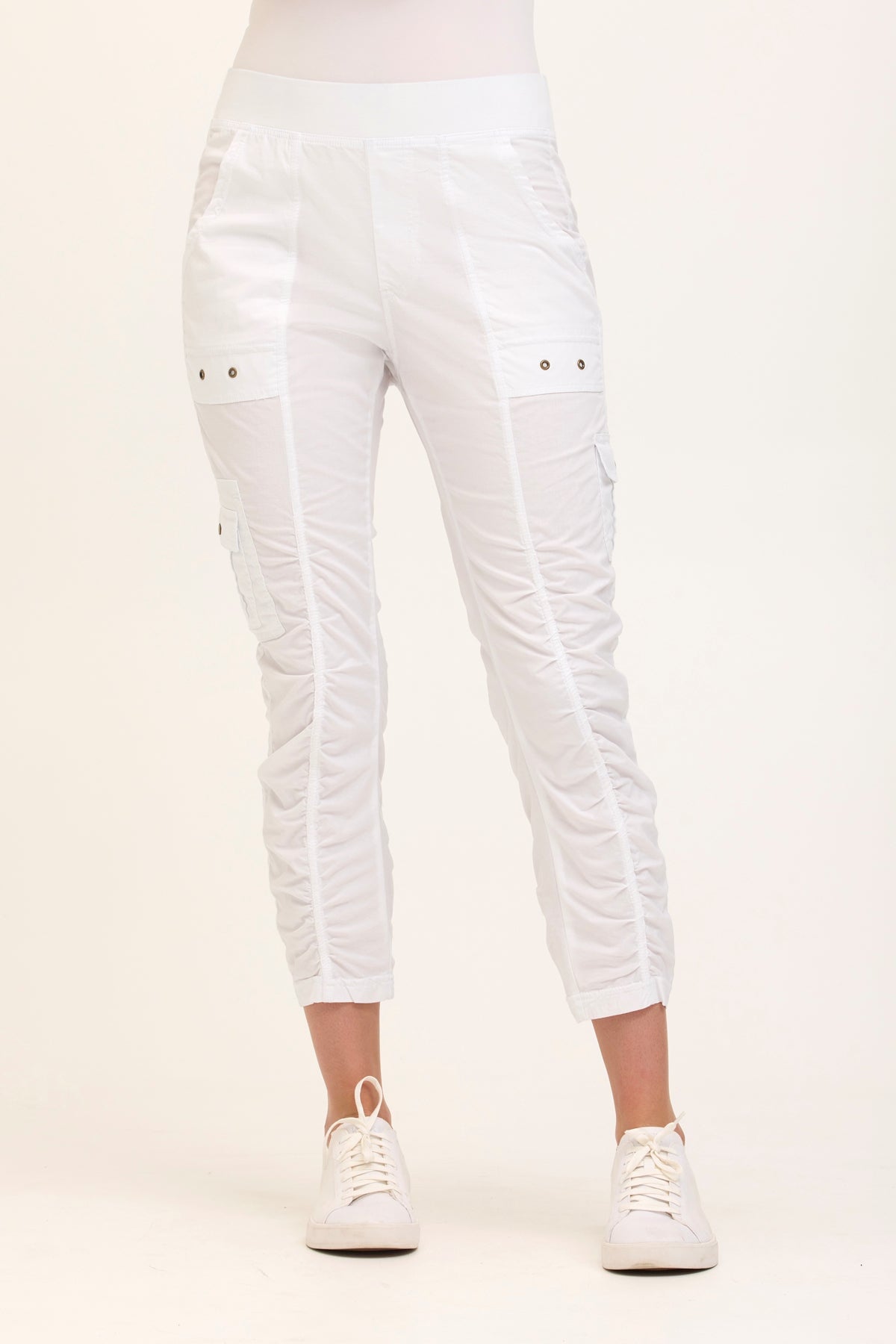 Wearables Tilton Stretch Poplin Ruched Crop Skinny Pant White - XCVI