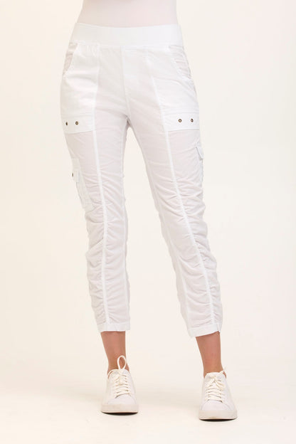 Wearables Tilton Stretch Poplin Ruched Crop Skinny Pant White - XCVI
