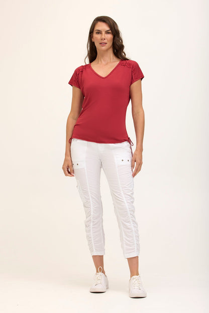 Wearables Tilton Stretch Poplin Ruched Crop Skinny Pant White - XCVI