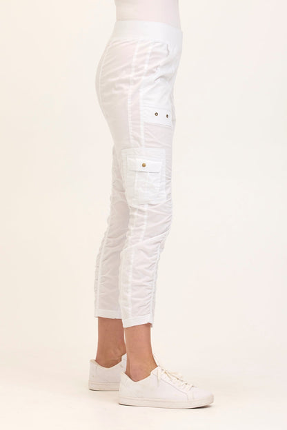 Wearables Tilton Stretch Poplin Ruched Crop Skinny Pant White - XCVI