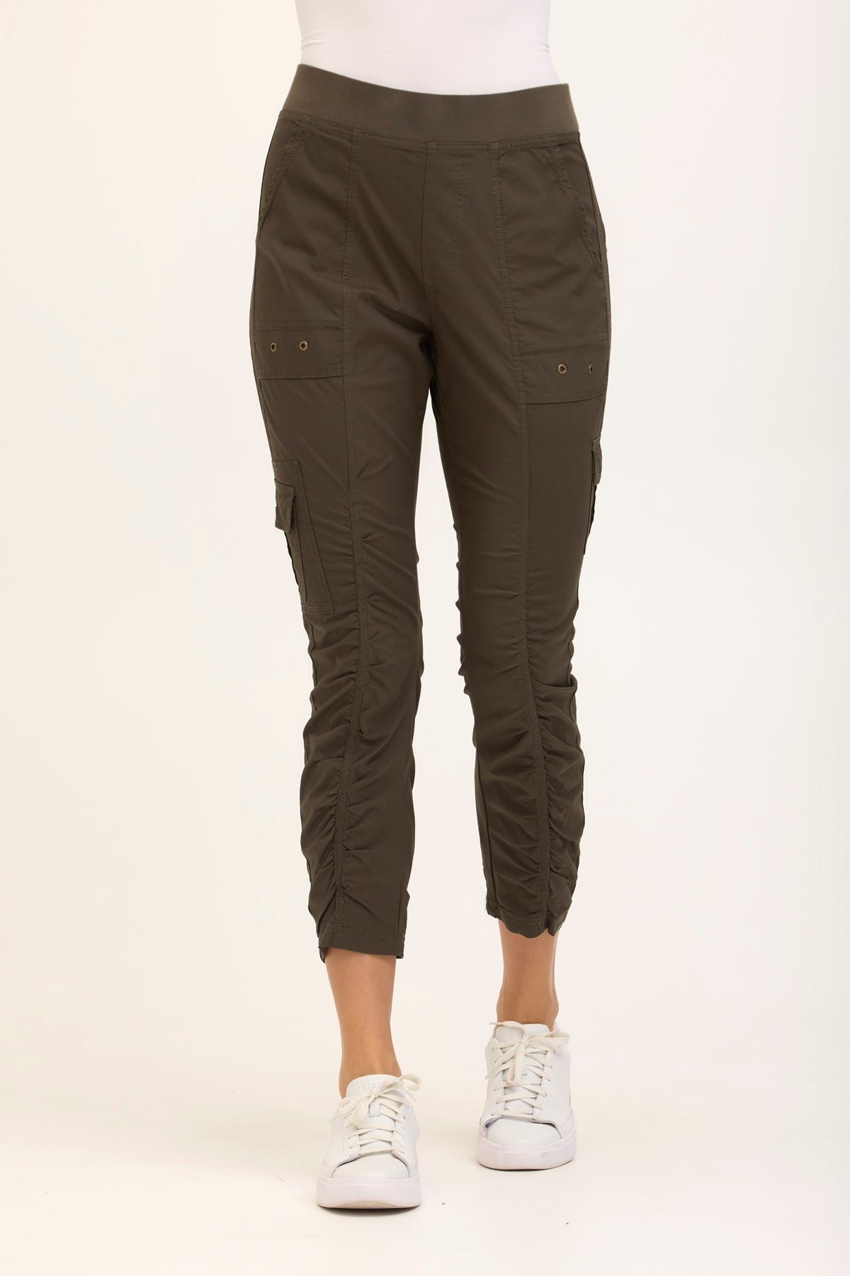 Wearables Tilton Stretch Poplin Ruched Crop Skinny Pant Olive - XCVI