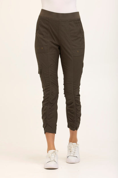 Wearables Tilton Stretch Poplin Ruched Crop Skinny Pant Olive - XCVI