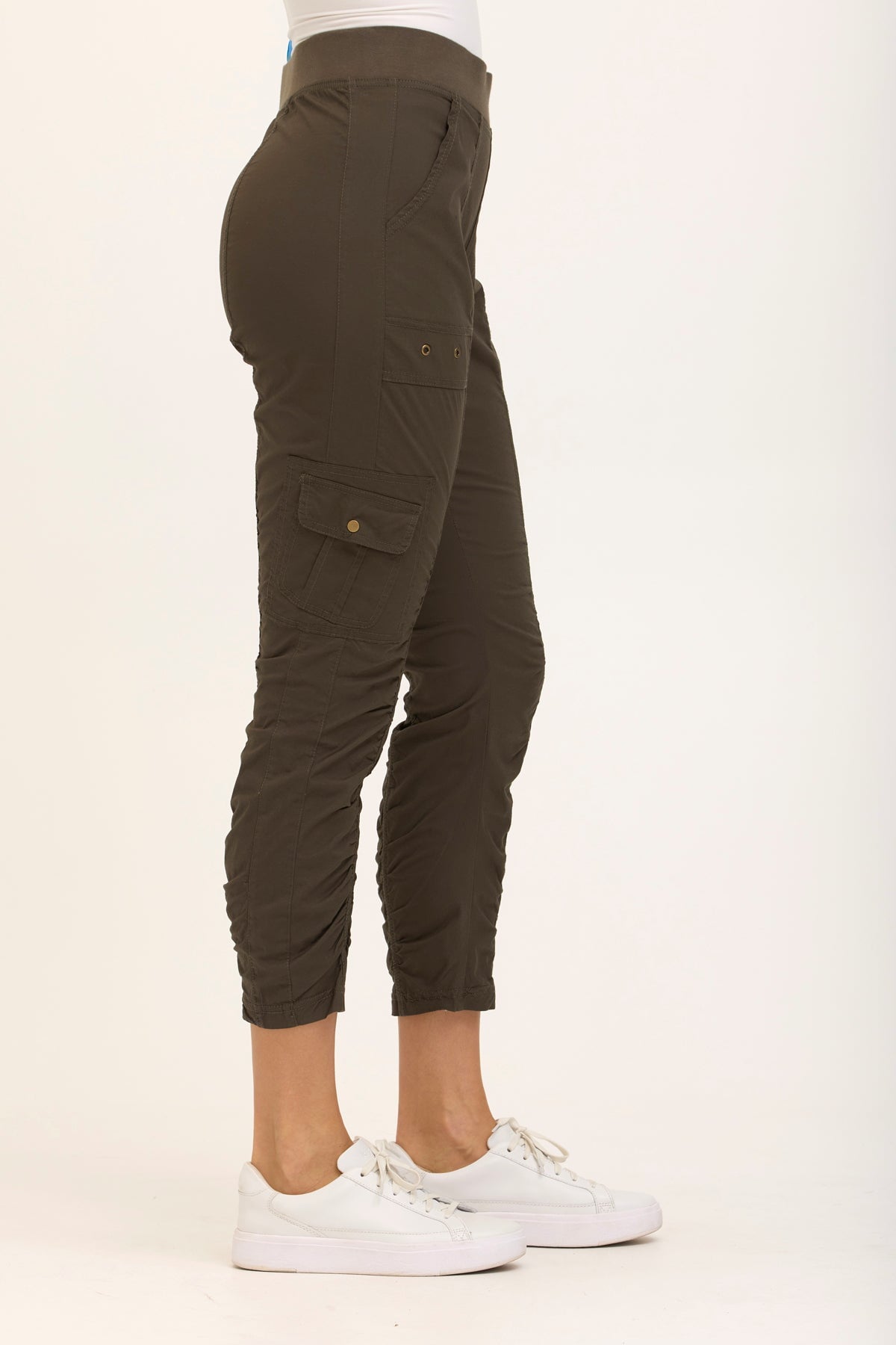 Wearables Tilton Stretch Poplin Ruched Crop Skinny Pant Olive - XCVI