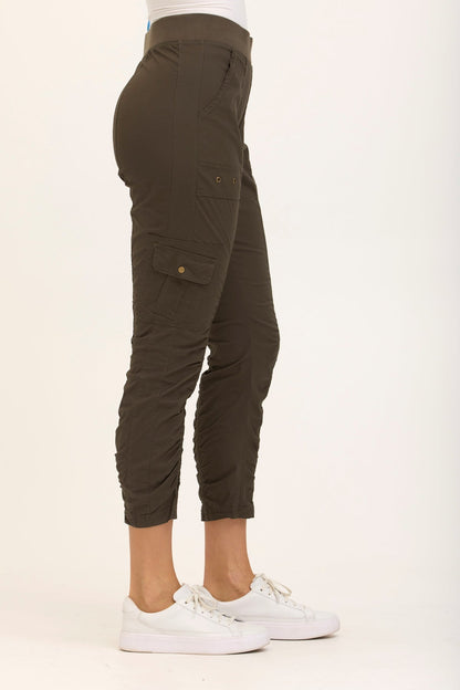 Wearables Tilton Stretch Poplin Ruched Crop Skinny Pant Olive - XCVI