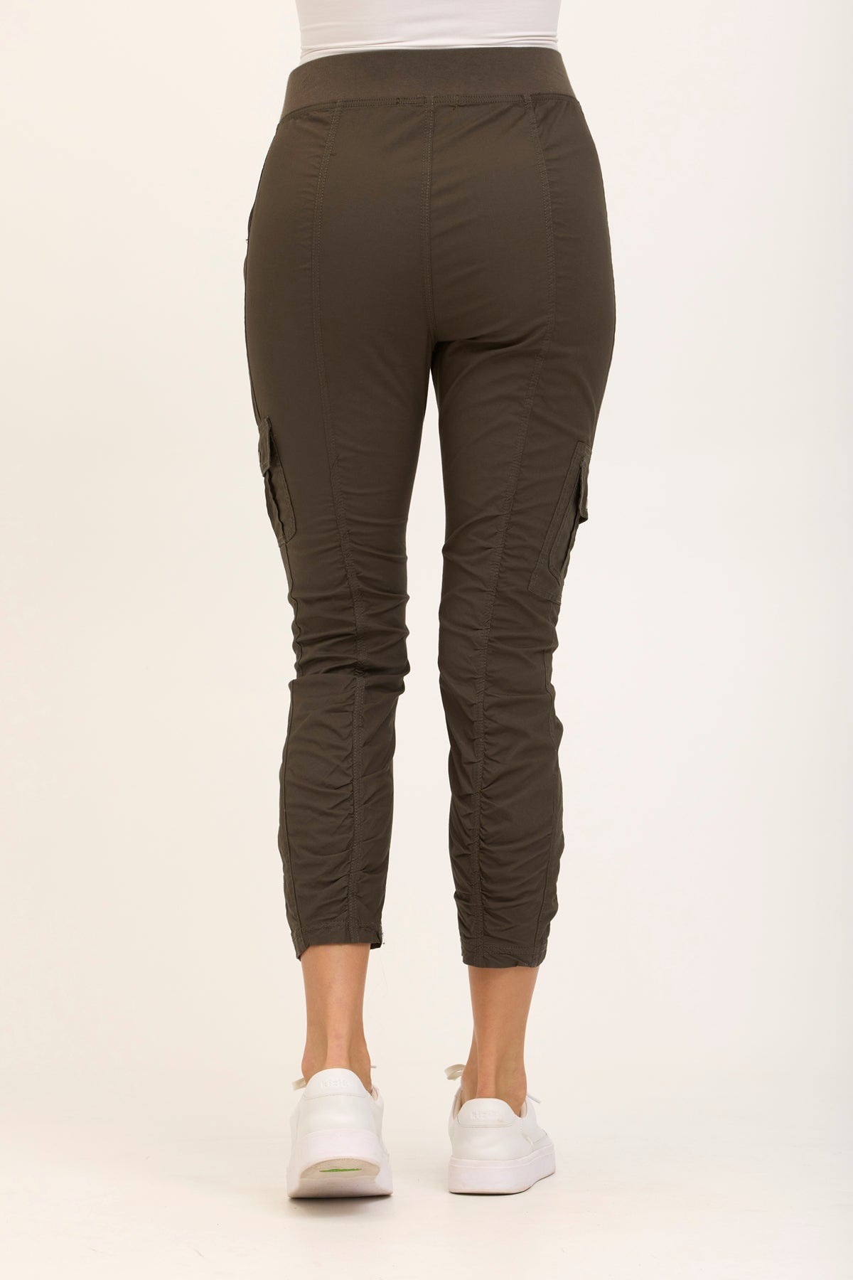 Wearables Tilton Stretch Poplin Ruched Crop Skinny Pant Olive - XCVI