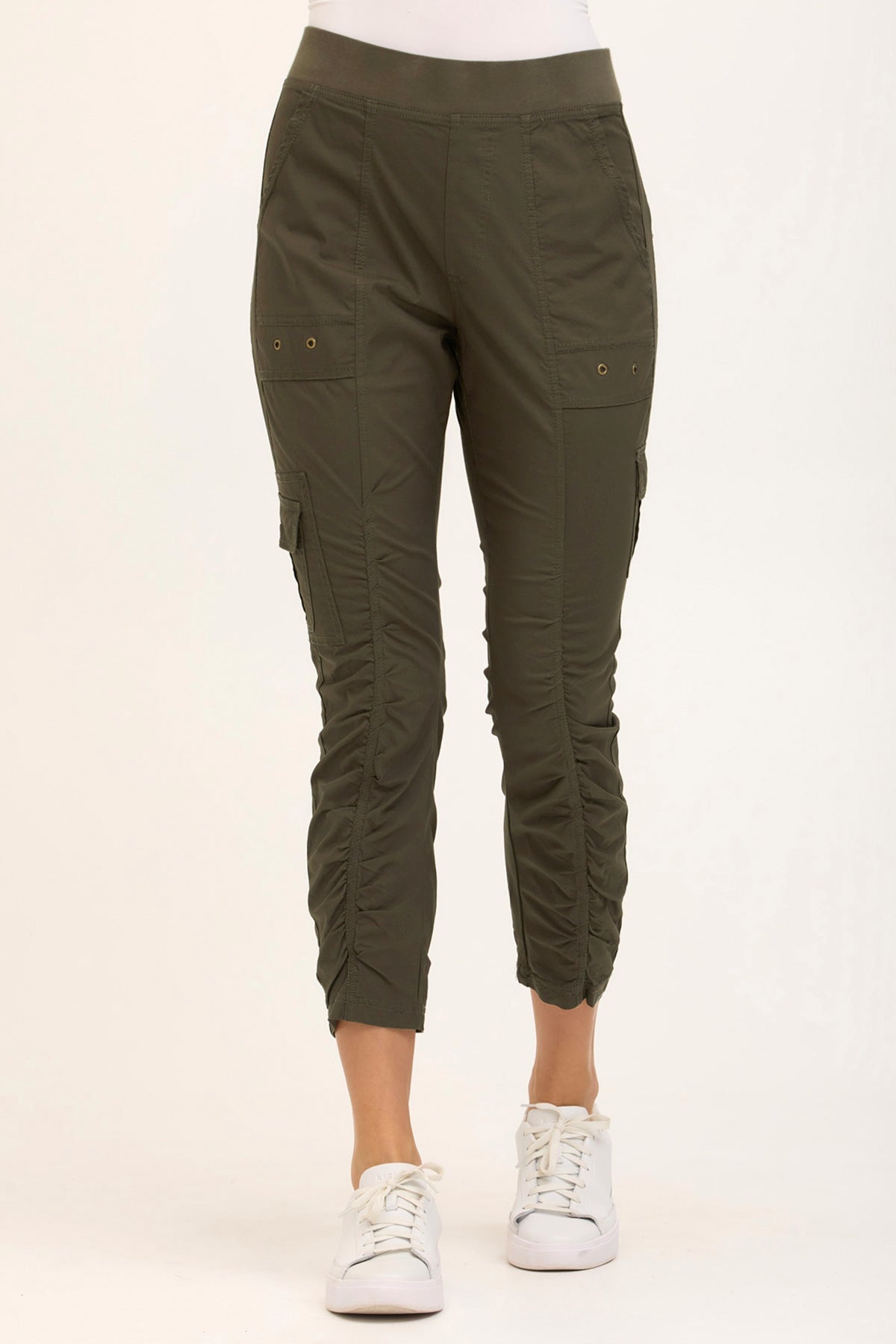 Wearables Tilton Stretch Poplin Ruched Crop Skinny Pant Olive - XCVI