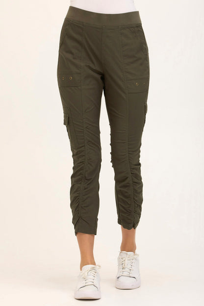Wearables Tilton Stretch Poplin Ruched Crop Skinny Pant Olive - XCVI
