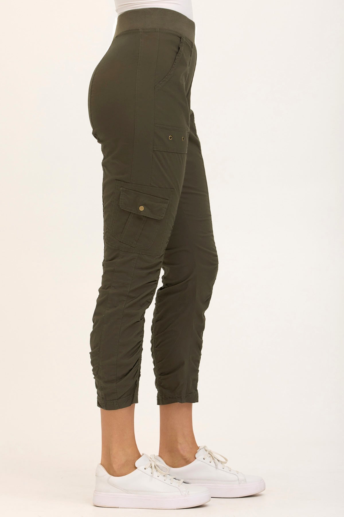 Wearables Tilton Stretch Poplin Ruched Crop Skinny Pant Olive - XCVI