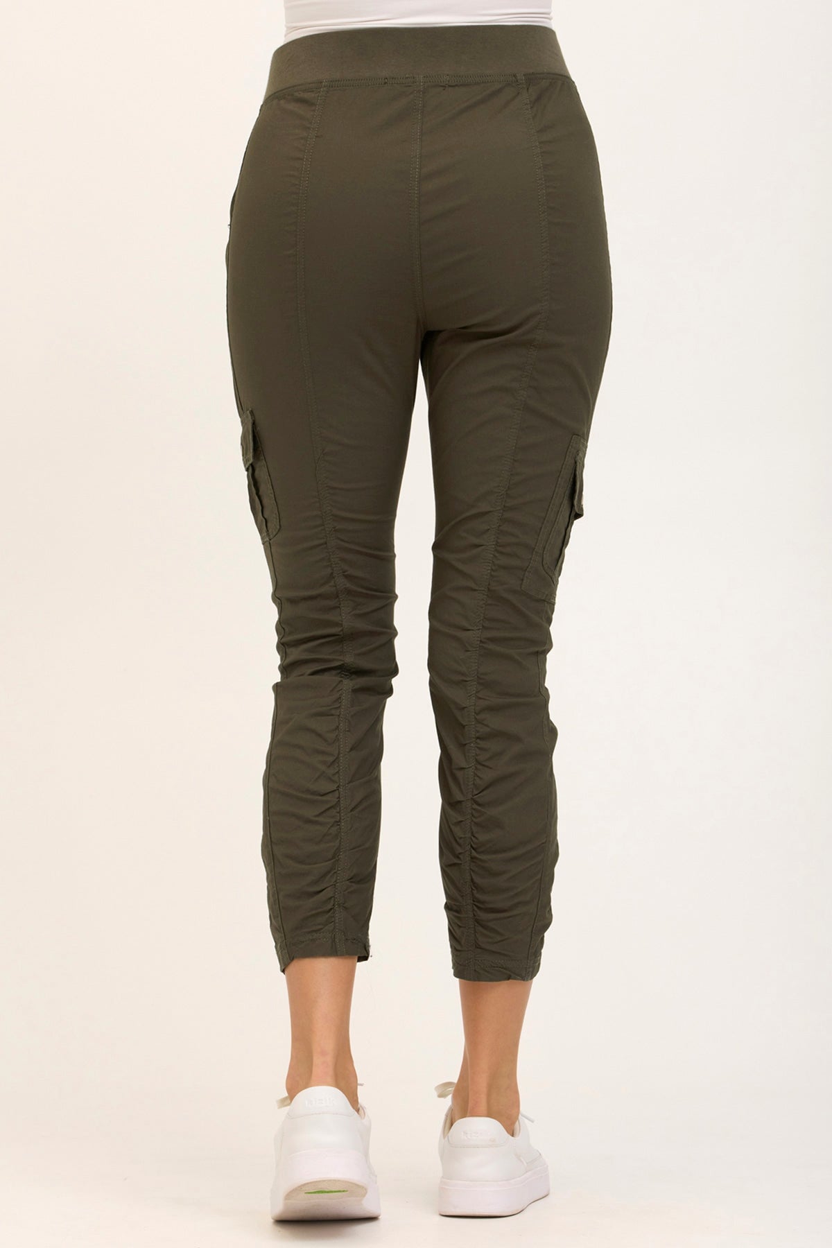 Wearables Tilton Stretch Poplin Ruched Crop Skinny Pant Olive - XCVI