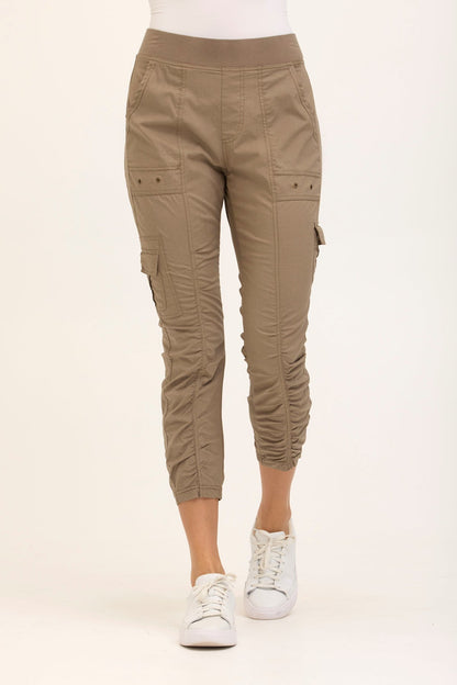 Wearables Tilton Stretch Poplin Ruched Crop Skinny Pant Truffle - XCVI
